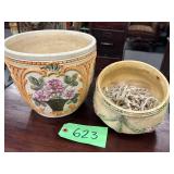 #623 Pottery Lot of 2 Incl. Weller Jardinière & Hanging Planter