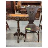 #624 Black Forest Style Caved Wood Pedestal Planter & Victorian Carved Side Chair