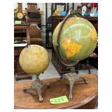 #628 Pair of Antique Globes w/ Cast Iron Bases