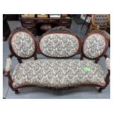 #630 Victorian Mohogany Carved Settee with Floral Upholster Pattern #2