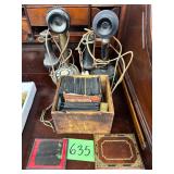 #635 (2) Antique Telephones and Vintage Lantern Glass Slides