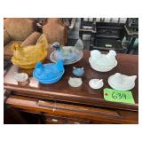 #639 Slag & Milk Glass Hen on Nest Covered Dishes Group #1