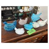 #640 Slag & Milk Glass Hen on Nest Covered Dishes Group #2