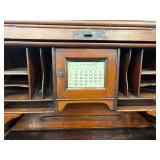 #641 Antique Roll Top Desk w/ S Curve Tambour Top, 9 Drawers, Calendar, &  3 Legged Stool