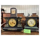 #644 Mantle Clock Group #2- Black Column, General Electric Desk Clock, etc.