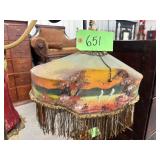 #651Antique Victorian style Bridge lamp with hand painted scenic shade