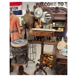 #657 Victorian Style Gentleman’s Shaving Stand with Marble Top, Razors, and Extras 