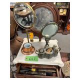#657 Victorian Style Gentleman’s Shaving Stand with Marble Top, Razors, and Extras 