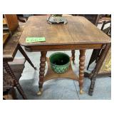 #665 2 Tier Antique Oak Parlor Table with Ball and Claw Feet & Jardinière