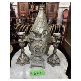 #670 Silver Plated Victorian Era Style Items- Candlesticks, Ice Bucket, etc.