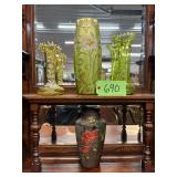 #690 French Art Nouveau Vase Lot of 4 incl. Enameled glass vase