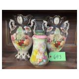 #693 Pair of English Floral Vases & Royal Bonn Germany vase
