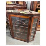 #698 Decorative Mahogany Corner Cabinet with Glass Doors, Mirrors, etc.