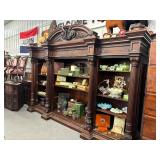 #699Fantastic 4 Pillar Carved French Library Cabinet / Bookcase w/ Adjustable  Shelves