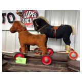 #701 Victorian Pull Toys Group #2- (2) Ride on Horses with wheels