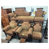 #712 Beautiful 7 Pc American Victorian Upholstered Living Room Set with  Carved Lions Heads incl. 2 