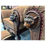 #712 Carved Lions Heads incl. 2 Arm Chairs with Foot Stools, Chase Lounge,