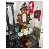#714 American Victorian Hall Tree with Marble Top and Mirror