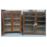 Antique Bookcases with Glass Door Fronts & Wood Shelves