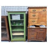 Green Glass Door Bookcase & Dry Sink, Kitchen Cupboard 