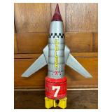 Japan Battery Op Solar X 7 Rocket Ship- Tin Litho Toy