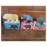 Roaring, Walking and Salmon Toy Bears with boxes