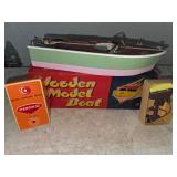Wooden Model Boat with Mermaid Boat Motor w/ Boxes