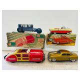 vintage toy tin cars- sportsman convertible, minister delux, etc.