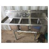 3 Bay Stainless Steel Sink with faucet and drains. Last used Sept. 2025