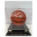 #118 Karl Malone Autographed Spalding Basketball in acrylic case