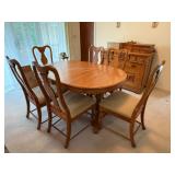 Oak Dining Table with Leaves and chairs