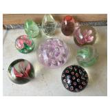 Assortment of glass paper weights, Frogs, etc.