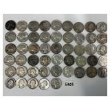 #5203 Lot 50 Misc. Silver Quarters incl. Standing Liberty, Canadian, etc. 