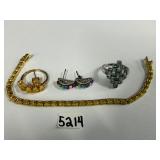 #5214 Sterling Gold Plated (925) Jewelry Lot incl. Rings, Bracelet, Earrings