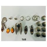 #5218 Lot of Sterling Silver Button Covers, Earrings, & Rings