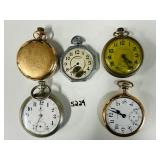 #5224 Lot of (5) Pocket Watches incl. Waltham, etc.