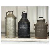 (3) Vintage milk cans including CROY Dairy Lansing MI, Johnson Dairy Wyandotte MI, Borden’s Dairy Mi