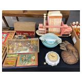 Baseball Gloves, Fish Pond Game, Nesting Bowls, Clock, etc.