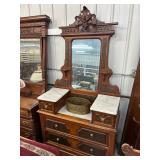 Antique Victorian Eastlake Marble Top Dresser with Mirror