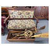 Victorian Settee, Wooden box with Misc. Antique Household items