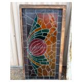Framed Stained Glass Window with Abstract Floral Design