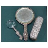 decorative sterling vanity set of three including floral comb