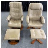 tan naugahyde platform/recliner rockers with matching ottomans