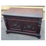 #623 Beautiful Antique Hand Carved Figural Mohogany Desk