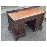 #623 Beautiful Antique Hand Carved Figural Mohogany Desk