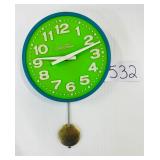 #532 Mid Century Seth Thomas Wall Clock with a Vibrant Avocado Green Face and Pendulum (model 7008)
