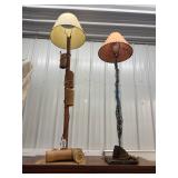 #625 (2) Lamps incl. Bamboo Lamp with 1950's Shade & Art Lamp With Hand Carved Base
