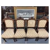 #439 4 Victorian Eastlake Carved Walnut Parlor Chairs with Tapestry Patterns