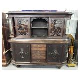 #492 Ornate Dark Wood Antique Victorian Buffet Deluxe