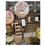 #462 Gone With the Wind Style Large Ornate Victorian Oil Lamp with Hand Painted Floral Globe